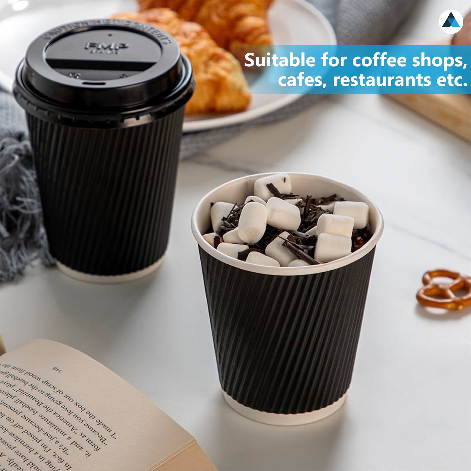 12oz Black Ripple Cups with Lids