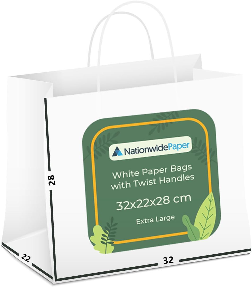 Extra large White Paper Twist Handle Bags 32x22x28cm