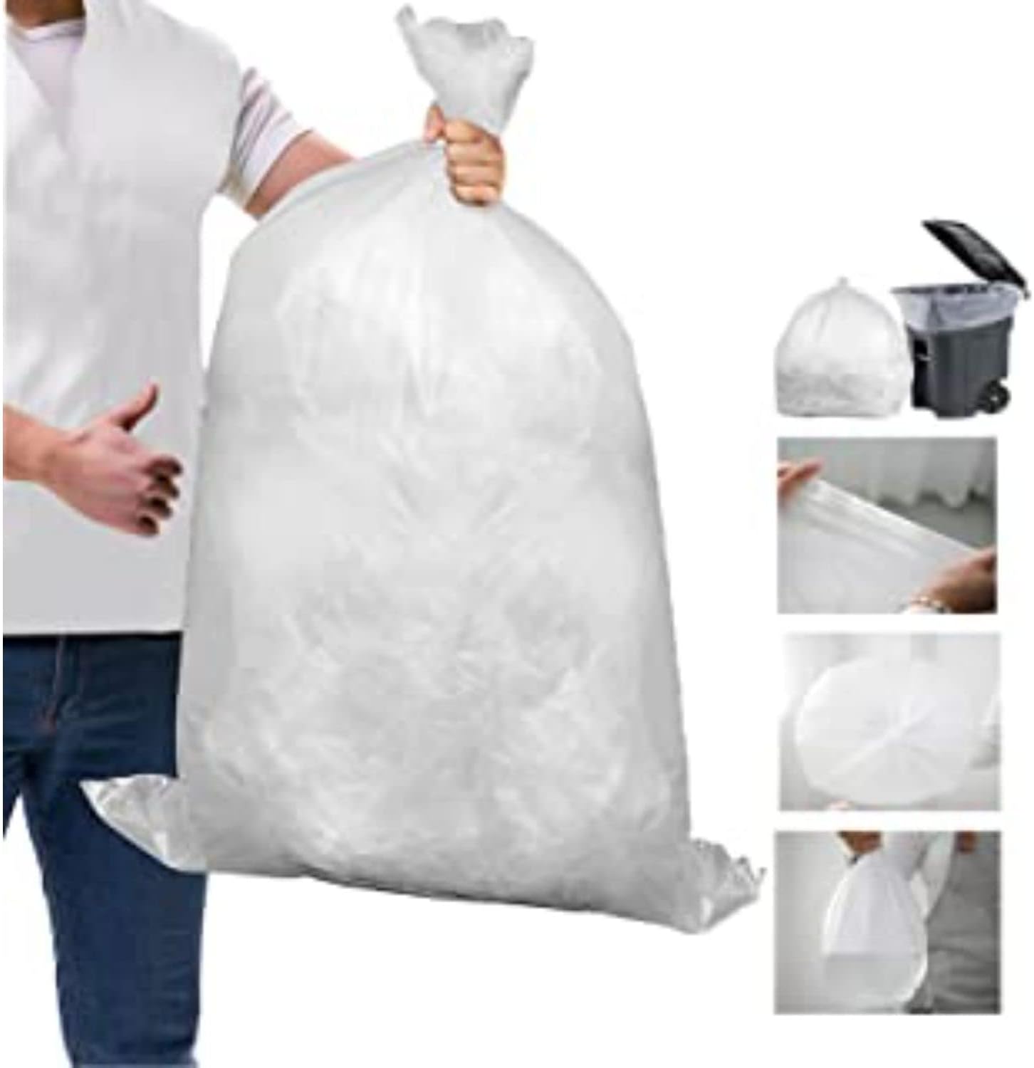 18x29x39 Inches White Heavy Duty Black Bin Bags (Pack of 200)