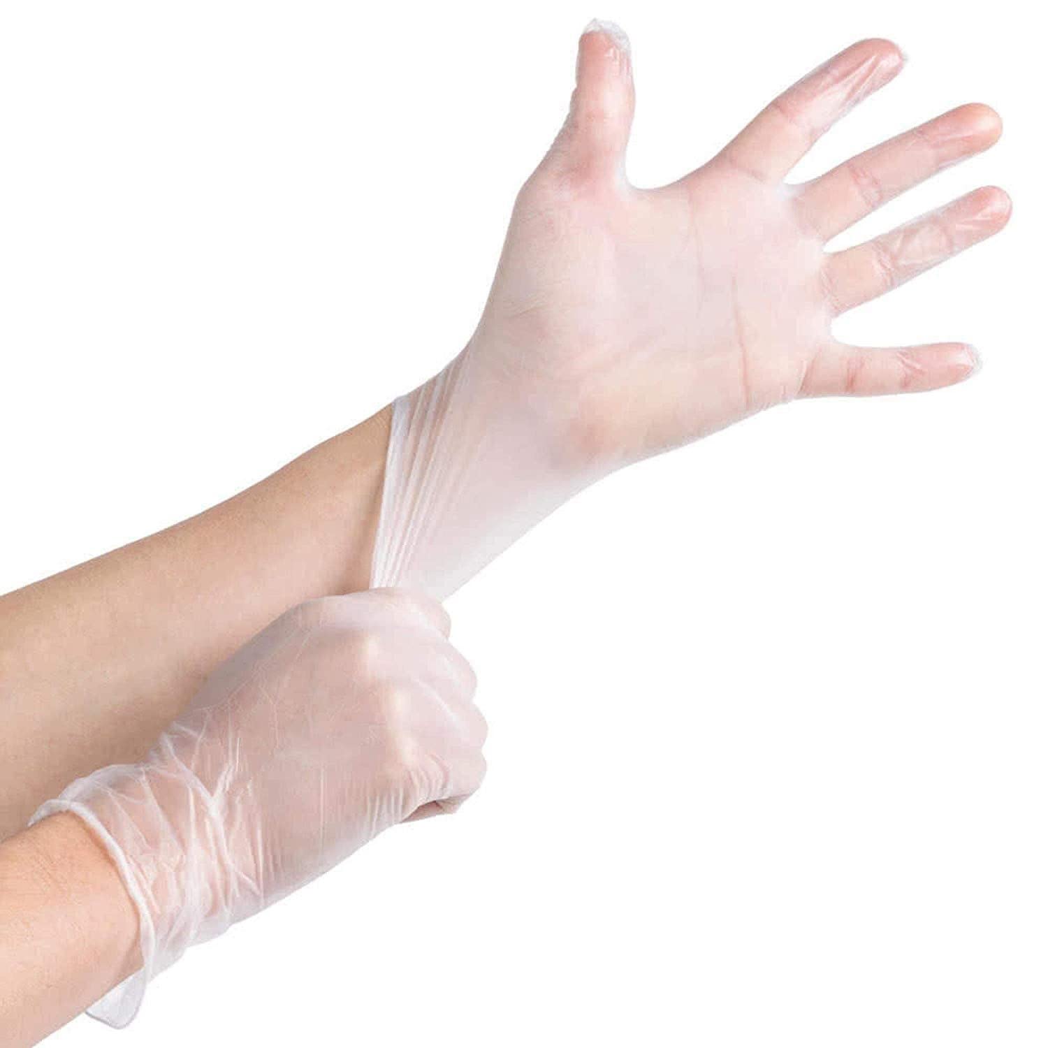 Large Clear Vinyl Gloves Powder and Latex Free Disposable (100 pcs)