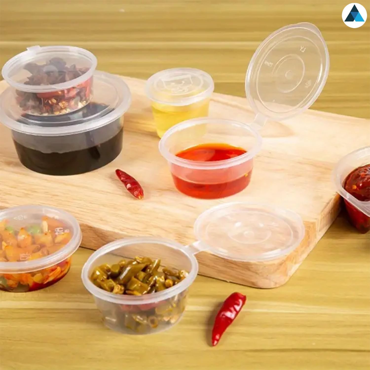 1oz Clear Round Hinged Sauce Pots with Lids
