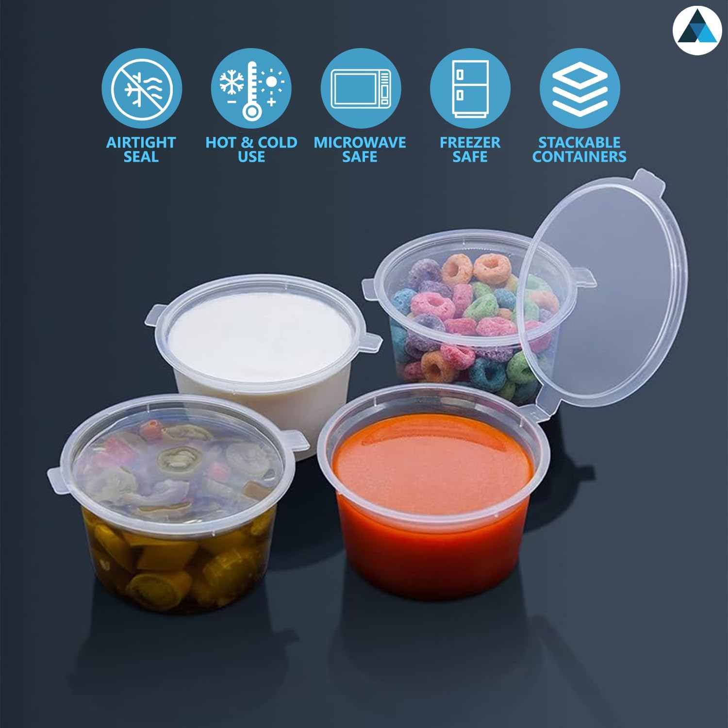 1oz Clear Round Hinged Sauce Pots with Lids