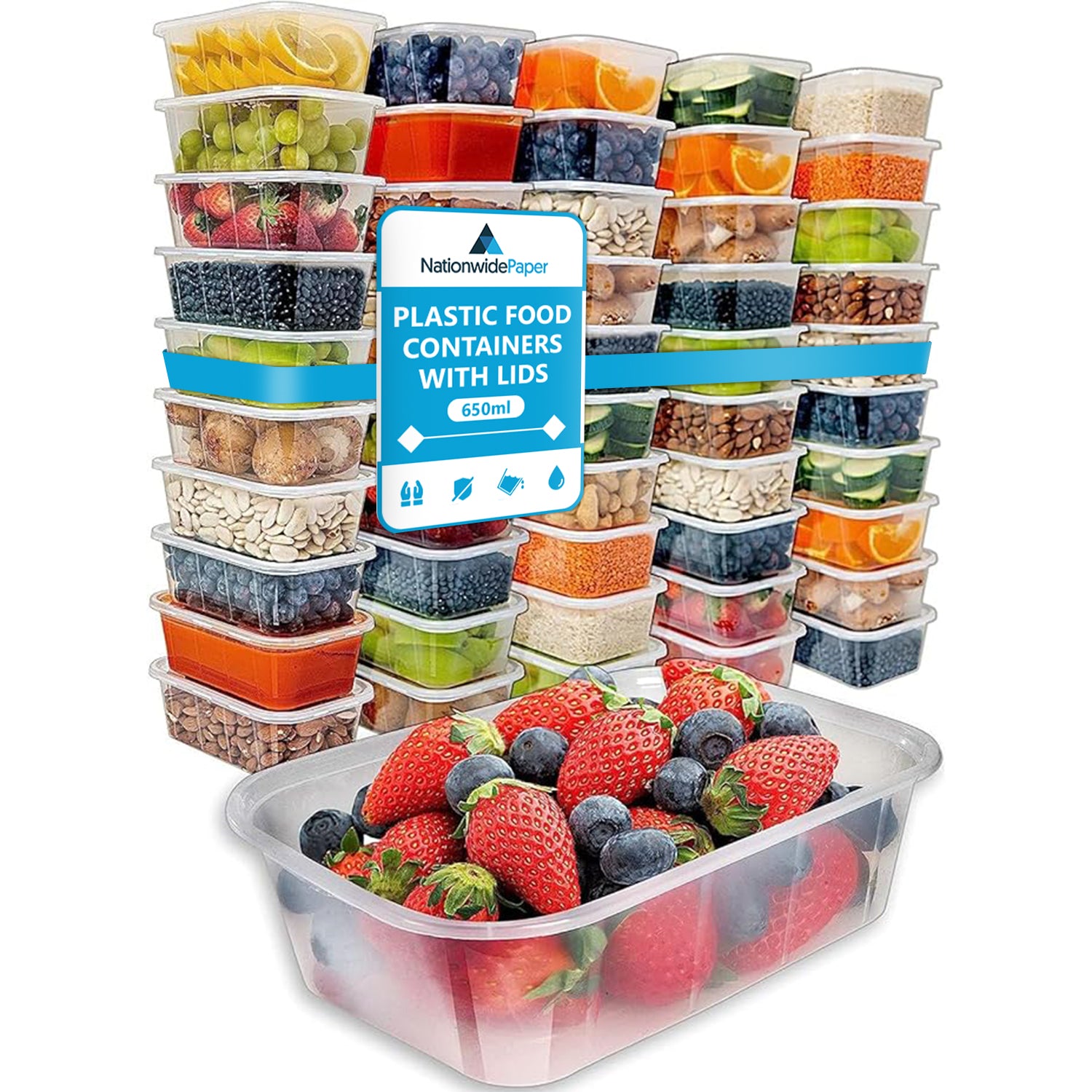 Plastic Food Containers with Lids 650ml