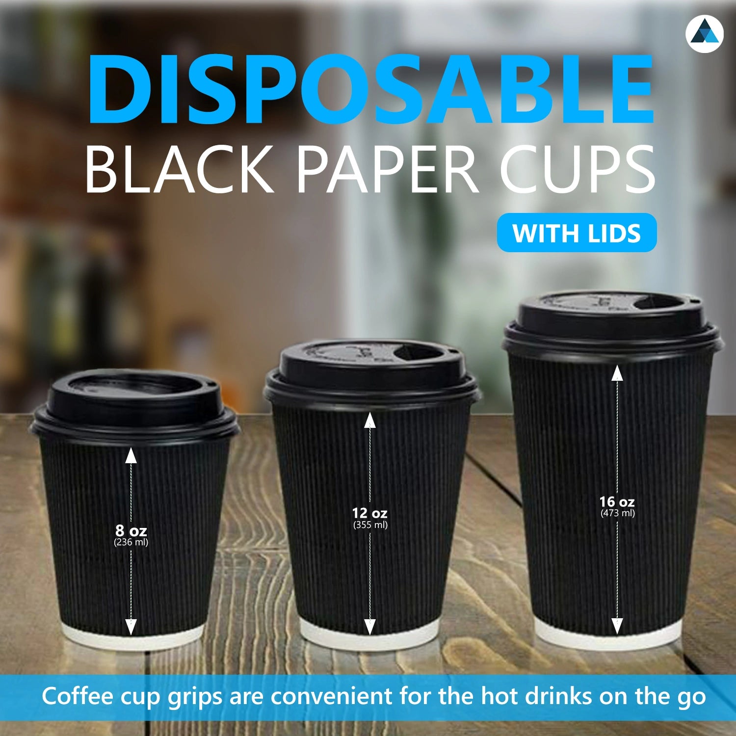 12oz Black Ripple Cups with Lids