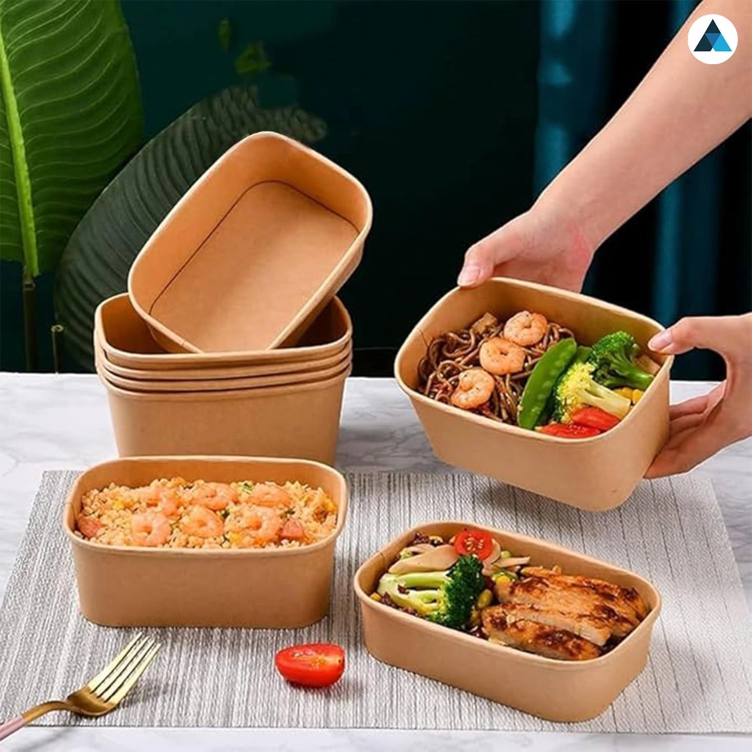 1000ml Rectangular Kraft Disposable Food Containers with Lids