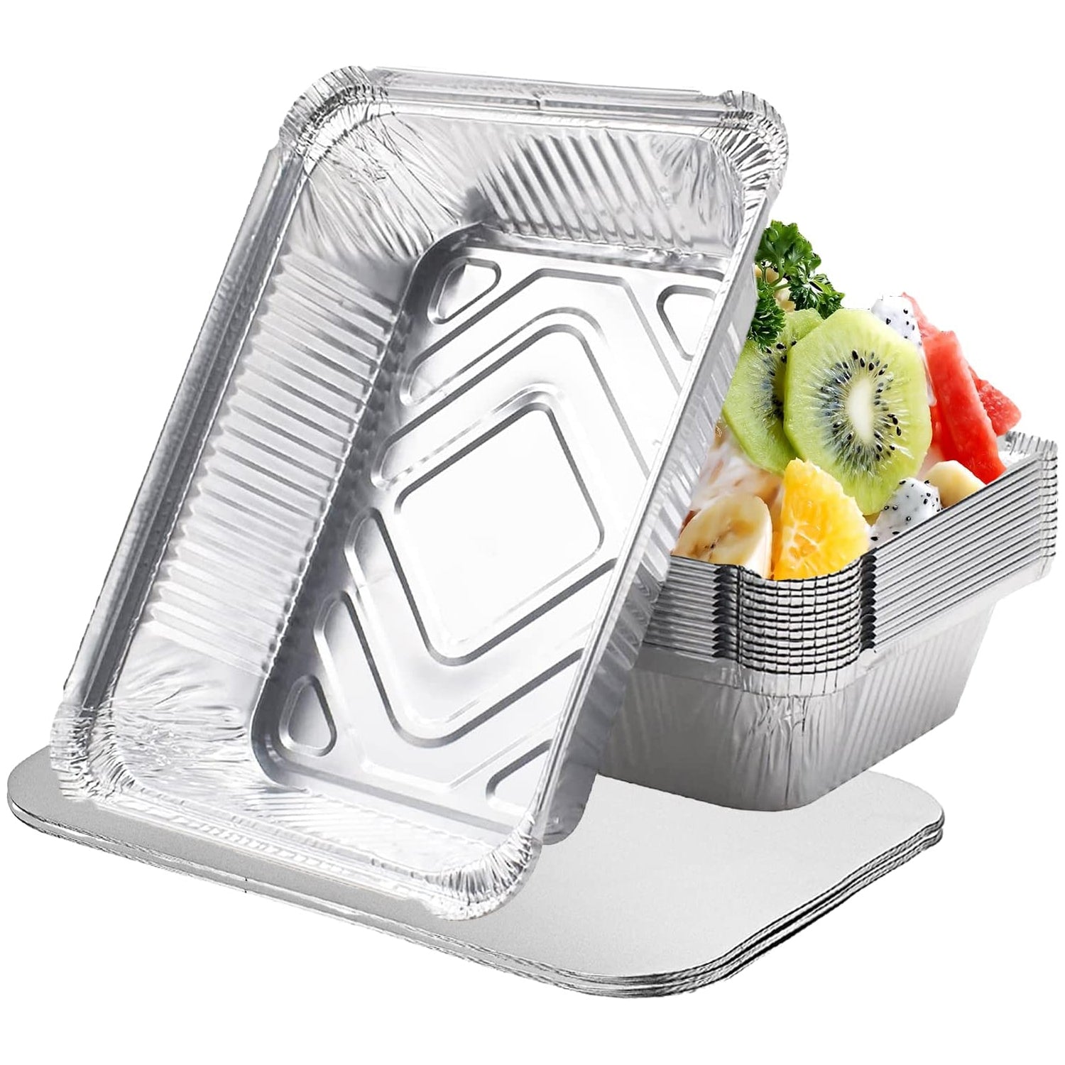 Aluminum Foil Containers with Lids 12.5 x 9.5 x 4 cm (Pack of 50)