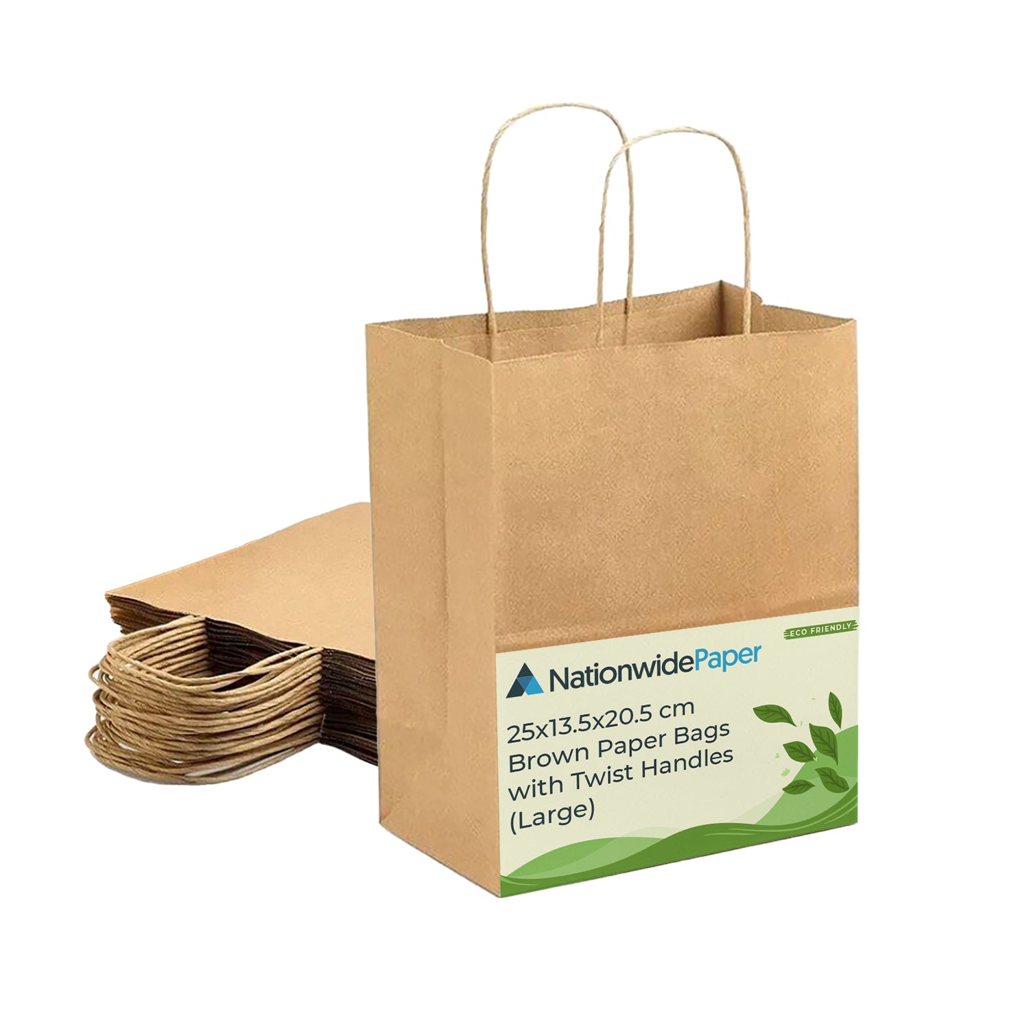 Large Brown Paper Twist Handle Bags 25x13.5x20.5cm
